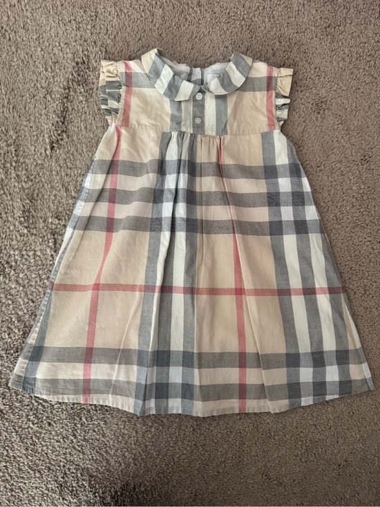 Burberry Other - Burberry Beige, Gray and Pink Plaid Ruffle Collar Dress